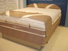 Elite Series bed with gold buttons and a faux leather foot streamer