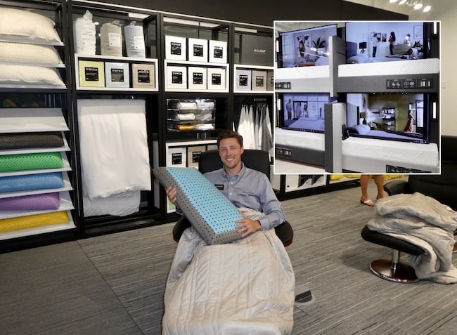 Malouf showroom and Scott Carr with weighted blanket