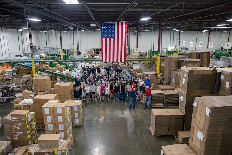 At its Waterford, New York, warehouse and production facility members of Soft-Tex’s newly expanded production team gather for a group photo.