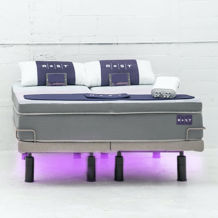 rest bed with purple grid