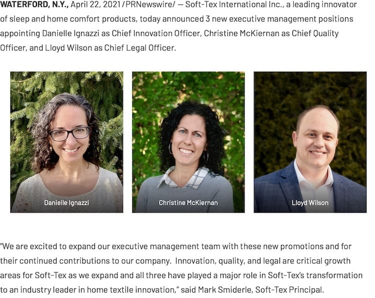 Soft-Tex Appoints 3 to New Management Roles » BedTimes Magazine