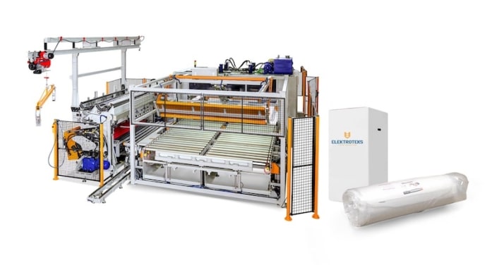 The Elektroteks’ ET-ROLL-400 machine lets boxed bed producers have it their way: It can wrap only; wrap and compress; wrap, compress and roll; or wrap, compress, roll and fold without any extra turning or 90-degree transfer conveyors.