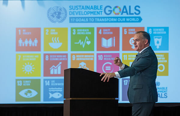 Mitchell Toomey, vice president of sustainability and responsible care for the American Chemistry Council, opened the conference with a sustainability overview, showcasing how the United Nation’s sustainable development agenda can help define company objectives. 
