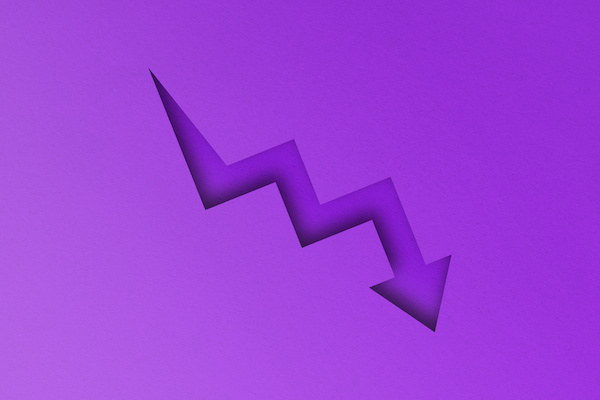 purple arrow paper graph isolated on purple background overlay paper