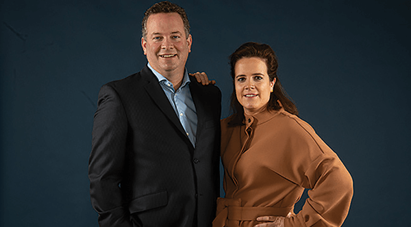 Thibaut Maes, left, manages the production side of Maes Mattress Ticking’s operations, while his sister, Aurélie Maes, handles sales, marketing and purchasing.