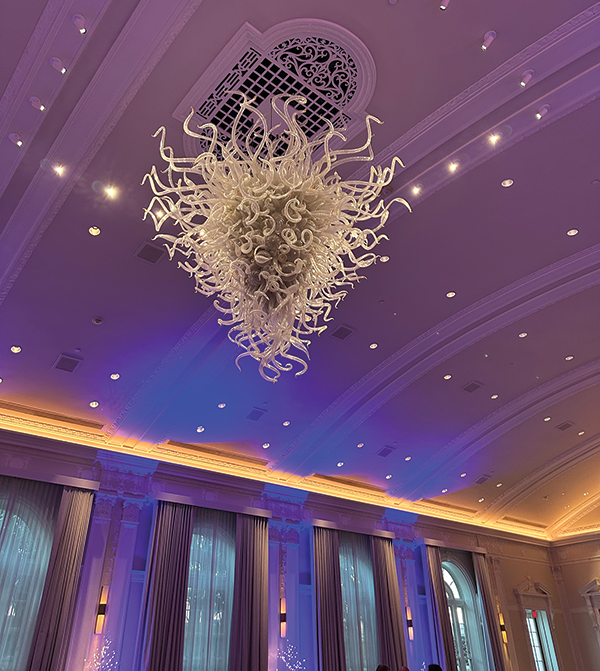 A Chihuly chandelier graced the ceiling of the Grand Ballroom where the awards dinner was held.