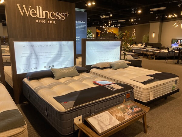 King Koil introduced its Wellness+ retail concept at the summer Las Vegas Market. Wellness+ comprises three collections: Natural, with natural Talalay latex, cotton and Joma Wool; ReSpun, covered in Everjean post-consumer recycled denim; and PureBliss, its latex offering.