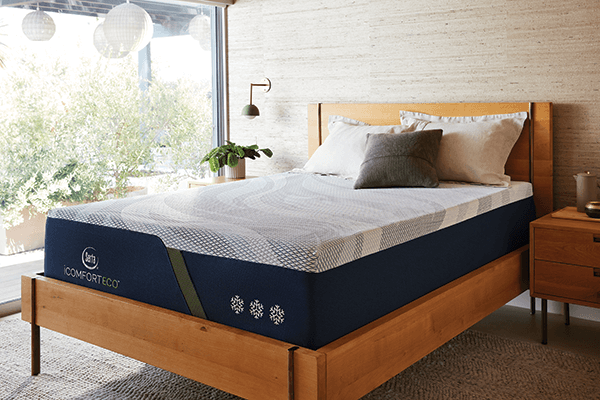 Sustainable Mattress Design. Serta Simmons Bedding introduced the Serta iComfort Eco line at the winter Las Vegas Market. Each queen-size mattress includes recycled plastics equivalent to more than 120 recycled plastic water bottles. Its CoolTemp cover contains Repreve performance fiber, which is made from recycled plastic bottles.
