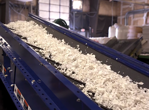 Once pocketed coil units go through multiple steps of the Bedder Shredder, the result is shredded fabric and bits of springs, both ready for recycling through commodities markets.