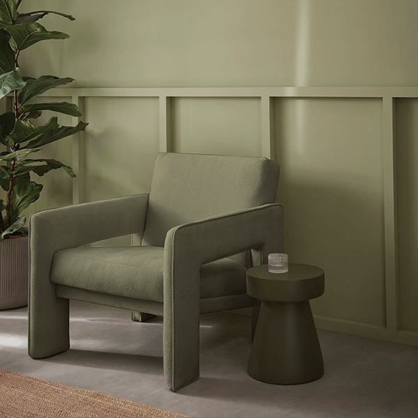The calming, muted green of Viridis, Graham & Brown’s 2024 color of the year, offers an alternative to classic neutrals.