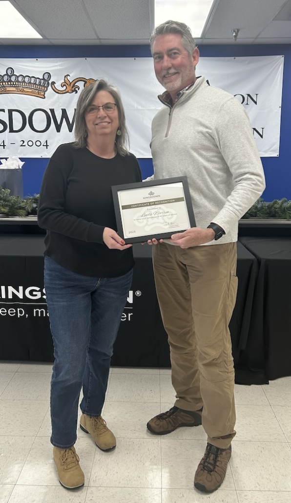 Kingsdown Recognizes Service. Linda Warren, who has served for 40 years in the Mebane, North Carolina plant, 