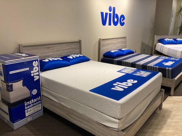 Vibe debuted an “instant bedroom” with an 8-inch memory foam mattress and a foundation in a box. 