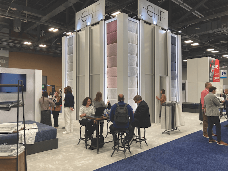 Culp Inc. literally rose to new heights above the ISPA EXPO floor. The company’s tower-like display of cooling polyethylene fabrics nearly touched the ceiling. 