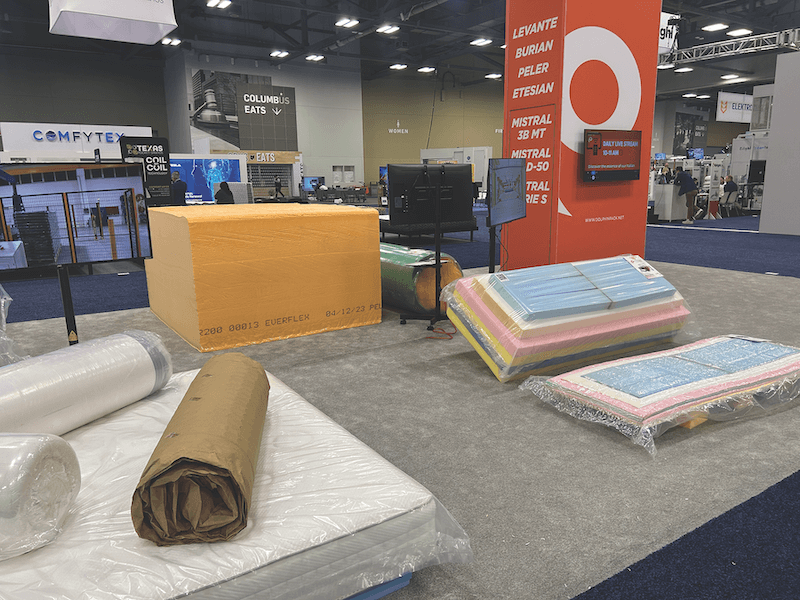 ISPA Innovation: Automation & Sustainability. “Our main goal here was to better showcase all our capabilities for the bedding and furniture industry,” said Anna Montresor, sales and marketing executive for Dolphin Pack. 