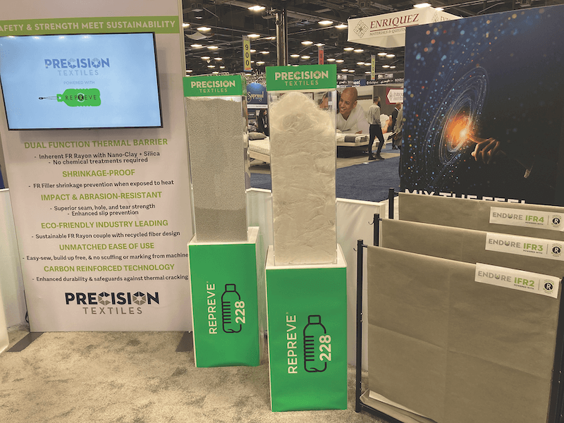 Precision Textiles unveiled its new Endure IFR series made with Repreve performance fibers derived from 100% recycled materials — including post-consumer plastic bottles. 