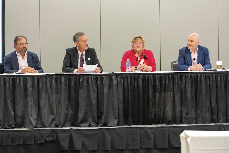 ISPA Expo Panel Discussions . The first panel of ISPA EXPO, “Prepare for Government Action and Policies That Will Affect Your Business,” included, from left: Yohai Baisburd, Ryan Trainer, Alison Keane and Neal Cohen.