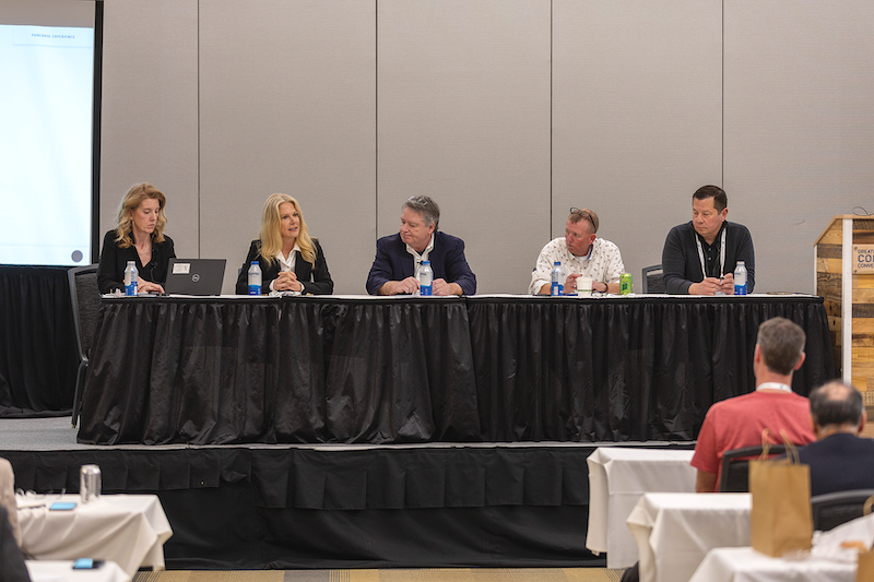 One panel featured, from left, Mary Helen Rogers, Terry Cralle, Tim Oakhill, Trent Ranburger and Dirk Stallman. The discussion ranged from how Covid-19 disrupted the buying cycle to the need for retailers to sell in-store and online.