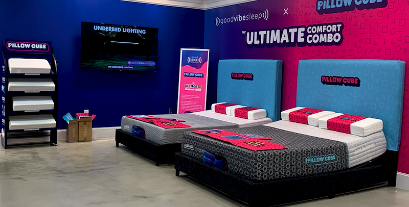 High Point Market 2024. GoodVibeSleep, the adjustable base and mattress brand from Phoenix-based Legends Home, debuted the Ultimate Comfort Combo, a collaboration with Pillow Cube, a direct-to-consumer pillow and mattress maker based in Lindon, Utah. 