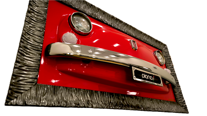 This piece of art, featuring the front end of an iconic Fiat 600 automobile, pays homage to the rich legacy of Italian design.
