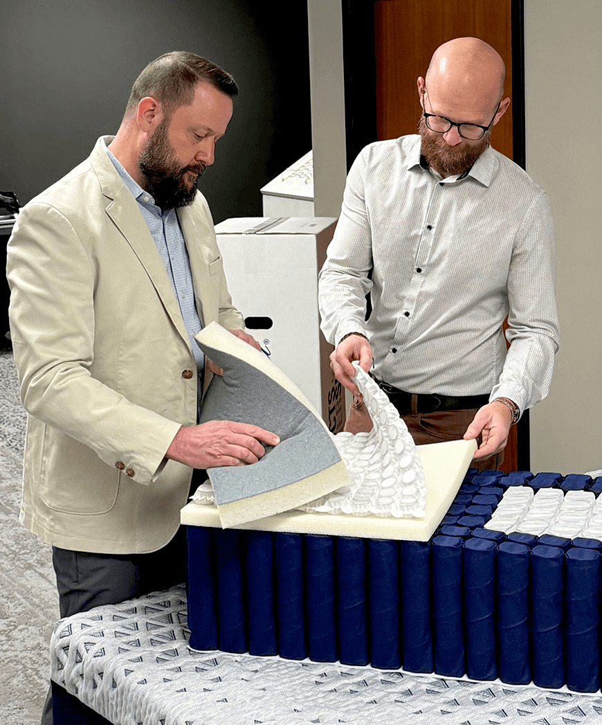 Leggett Platt Innovation. Jewett (left) and Zanatta review bedding foam and coil combinations.