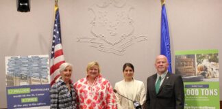 Connecticut Marks 10-Year Anniversary of Groundbreaking Mattress Recycling Initiative Emma Cimino, Alison Keane, Pat Widlitz and Joe Gresko