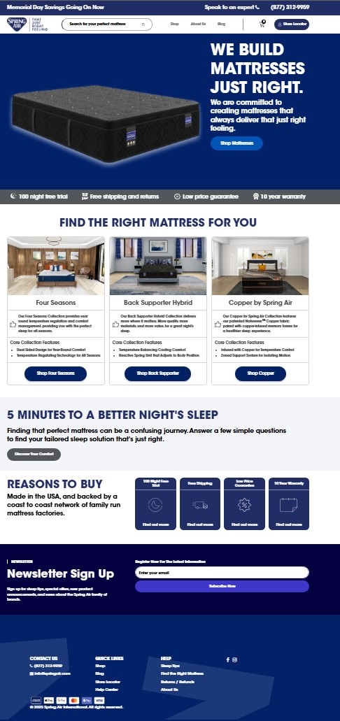 Spring Air International’s revamped website, SpringAir.com, aims to drive dealer traffic and give licensees an additional revenue stream. 