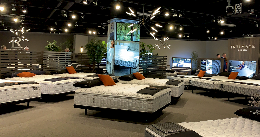 King Koil dressed up its winter market Las Vegas showroom with sculptural, contemporary lighting fixtures that added sparkle to the space 