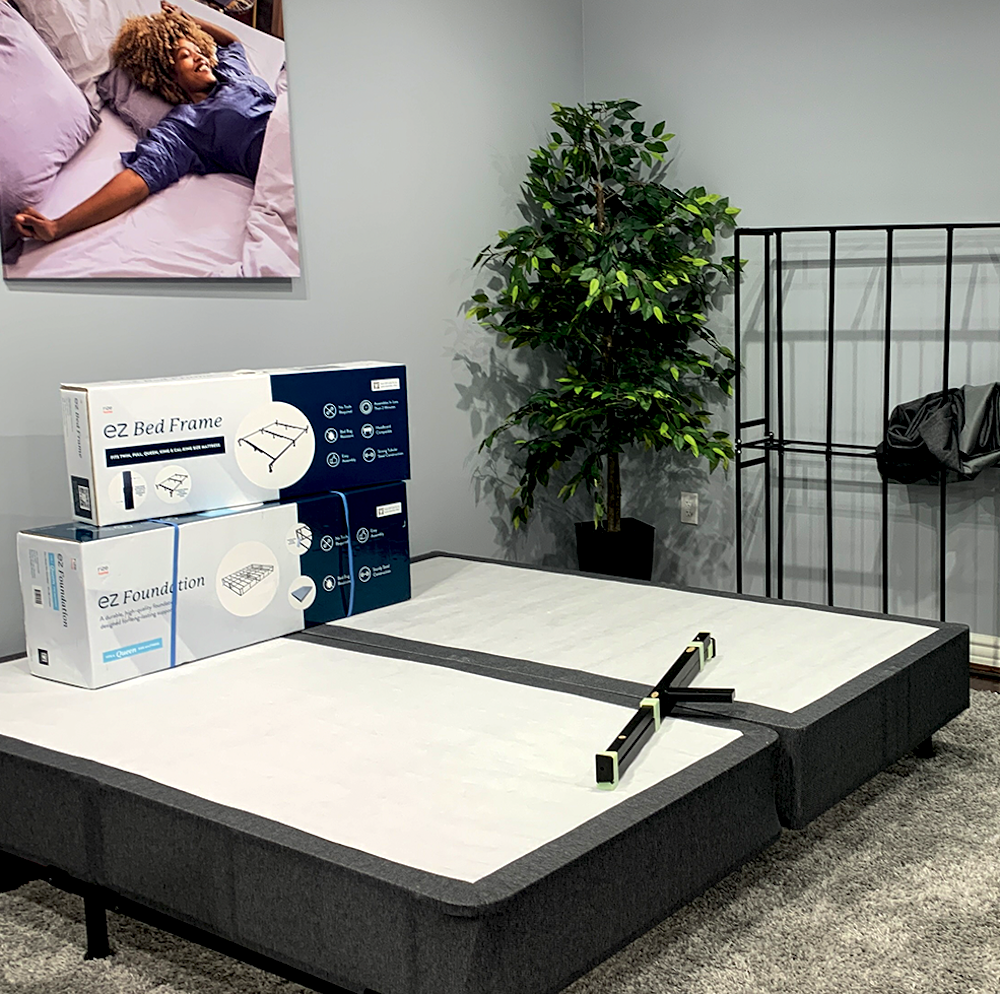 Bedding Showroom Design. Rize Home showed off its boxed bed frames in an effective way in its Las Vegas showroom in January, by displaying them in a variety of ways: boxed, assembled and in use. 