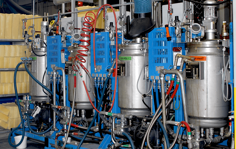 Flexible polyurethane foam is produced by mixing
isocyanates and polyols.