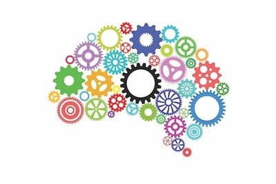 Artificial intelligence with human brain shape and gears skills