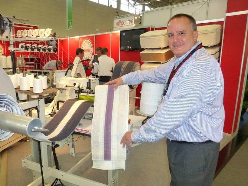 Hank Little of Atlanta Attachment with the 1312 Automatic Decorative Border Workstation at Interzum Cologne