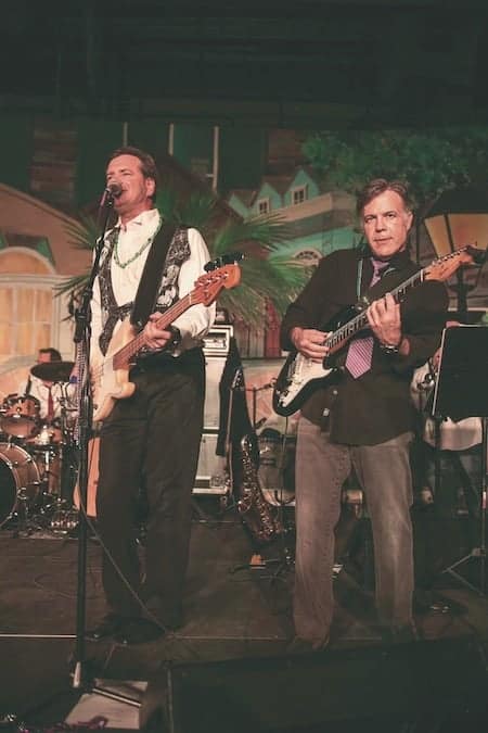 Gerry Borreggine (right) and Jim Malkiewicz perform with the Insomniaczzz at an industry function.