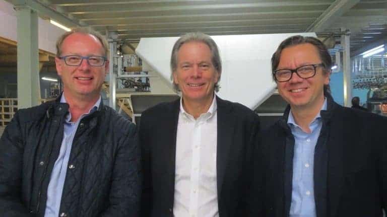 DesleeClama North America President Craig Dunlop is flanked by co-CEOs Hans Dewaele (left) and Jos Deslee.