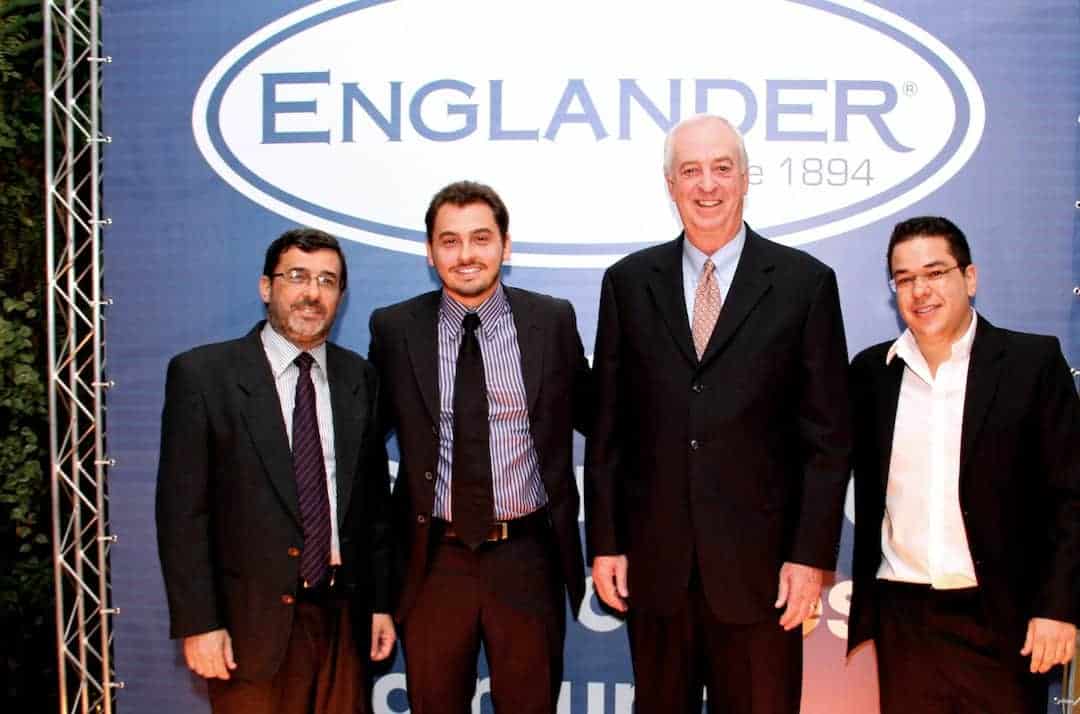 Englander's Kevin Toman with executives of Smart Flex in Sao Paulo. From left are Smart Flex founder Guilherme Mello Sr., his son Managing Director Guilherme Mello and Vice President of Sales Bruno Fogo.