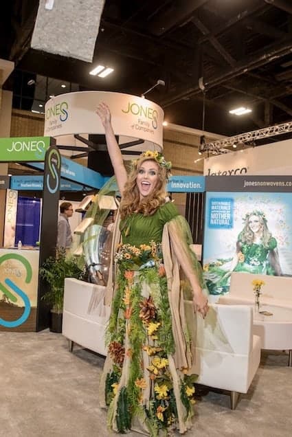 mattress industry trade show ISPA EXPO Jones Nonwovens invited ‘Mother Natural’ to the show to talk about the company’s green efforts.