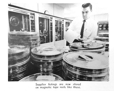 archival photo from mattress industry magazine of magnetic tape reels