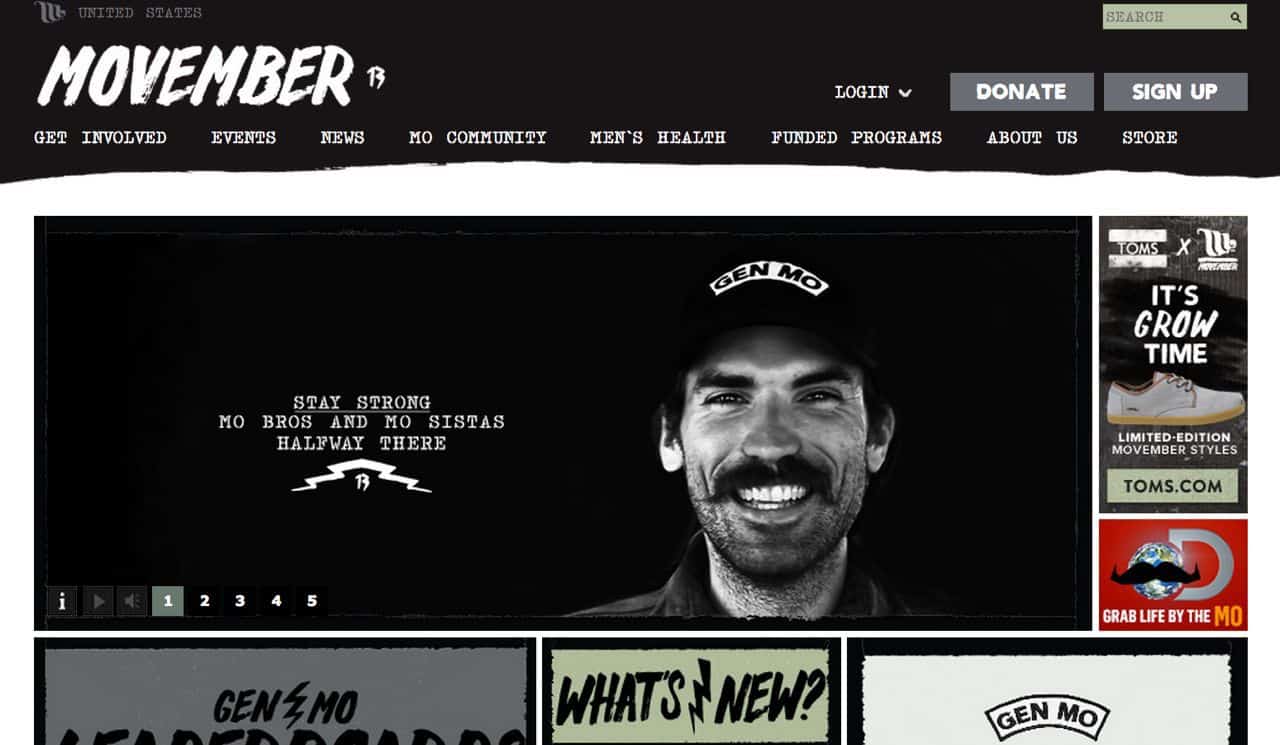 Movember website homepage