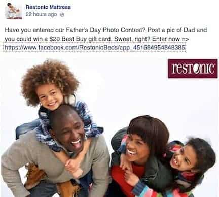 Restonic Father's Day contest on Facebook