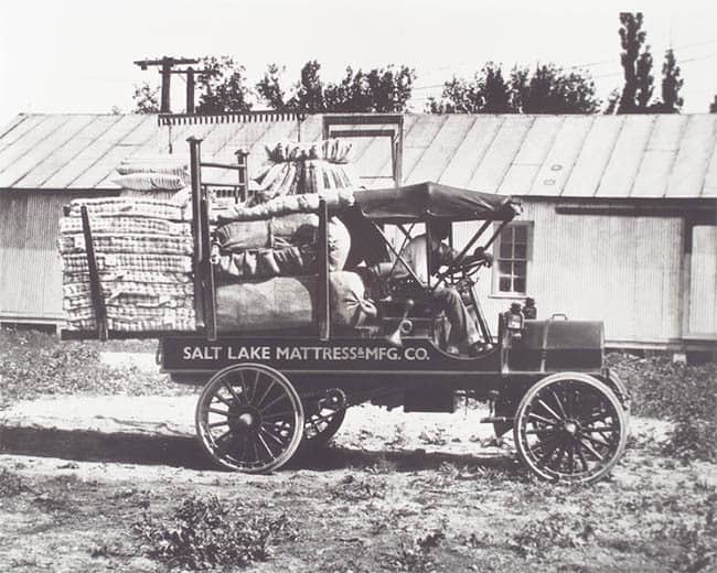 A 1906 Chase canopy vehicle was one of Salt Lake Mattress’ early delivery trucks.