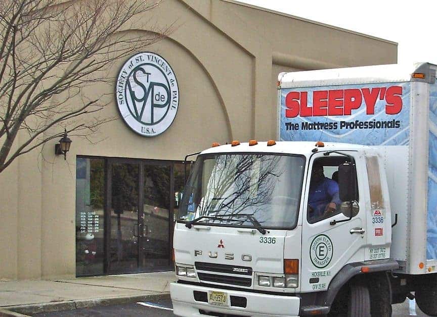 Sleepy's truck at Society of St. Vincent de Paul in New York