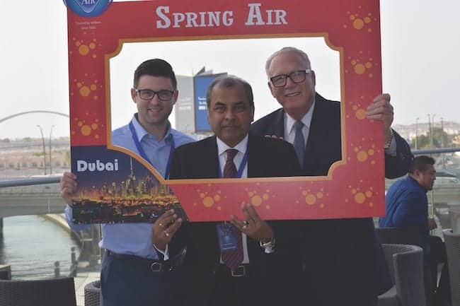 Nick Bates, president of Spring Air International (from left); Ashok Sharma, chief executive officer of Towell Mattress & Furniture Industry; and Eric Spitzer, chief operating officer of Spring Air, celebrated their partnership at the company’s 2018 global summit in Dubai, United Arab Emirates.