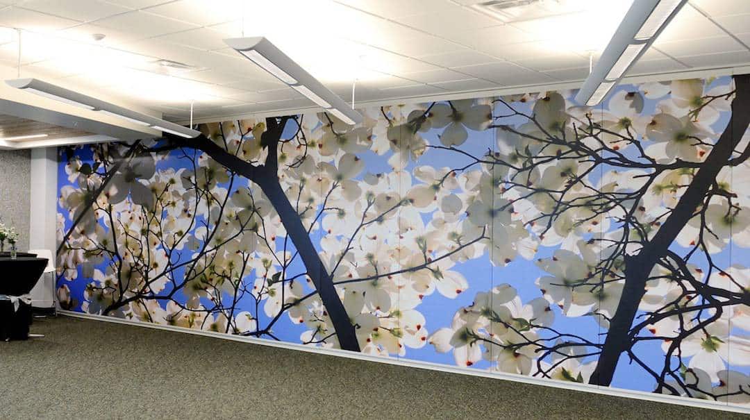 Tempur-Pedic headquarters employee cafe with dogwood mural