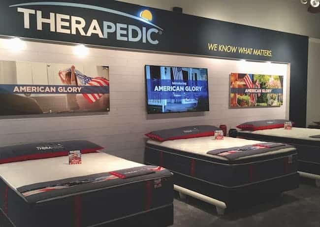 The American Glory collection, displayed here in the company’s Las Vegas Market showroom, is among the recent additions to Therapedic’s mattress line.