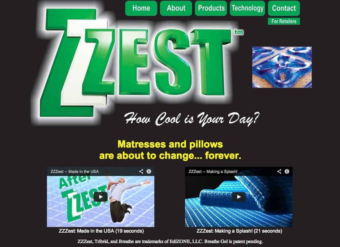 ZZZest Tribrid gel mattresses website homepage