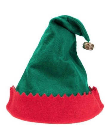 Green and red elf hat isolated on white background