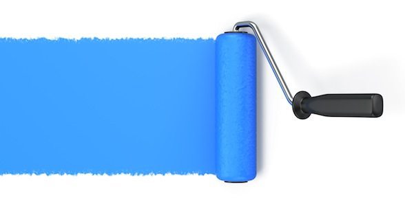 paint roller brush with blue paint