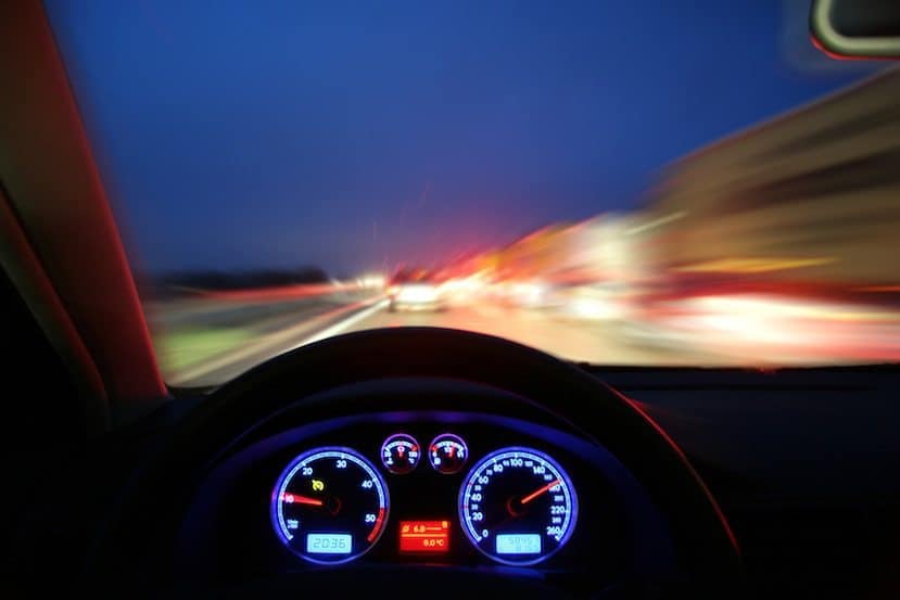 dashboard at night from speeding car 